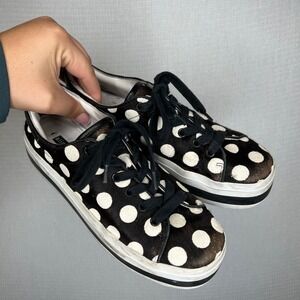 Alice + Olivia Ezra Size 7 Polka Dot Hair Calf Leather Platform Sneakers Women's